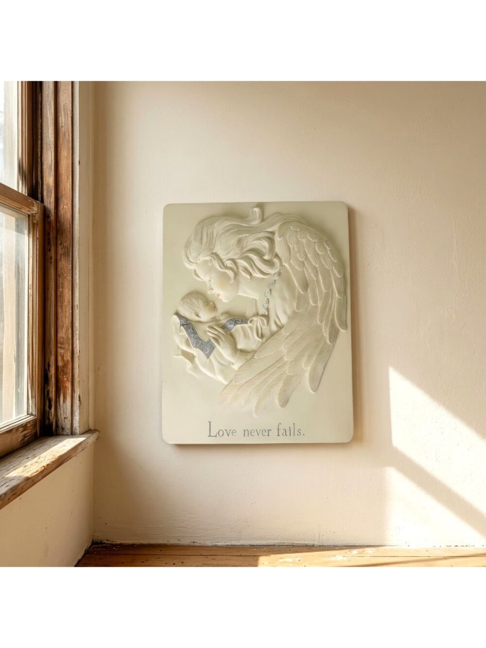 Sarahs Angels Cheri Lane Love Never Fails Wall Plaque Angel Vintage 8.7"